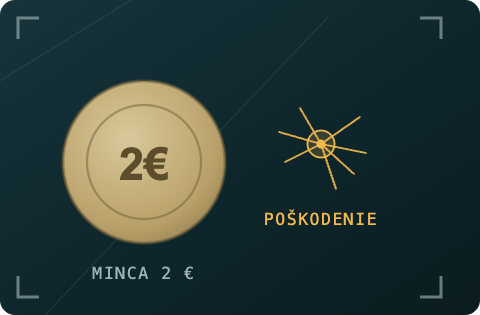 Beispiel: Steinschlag aus der Nähe fotografiert, daneben zum Größenvergleich eine 2-Euro-Münze.